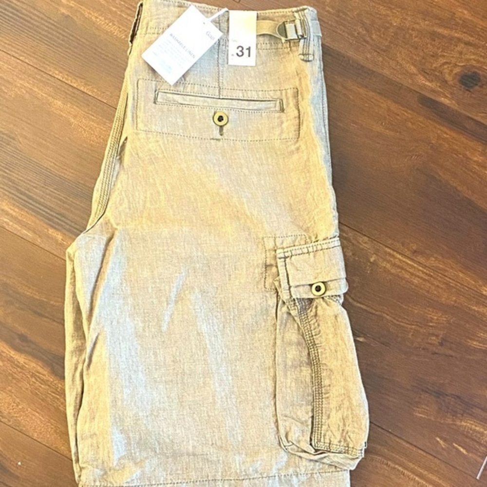 Men’s NEW W/Tag GAP Cargo Shorts Washable Linen Size 31 Army Green